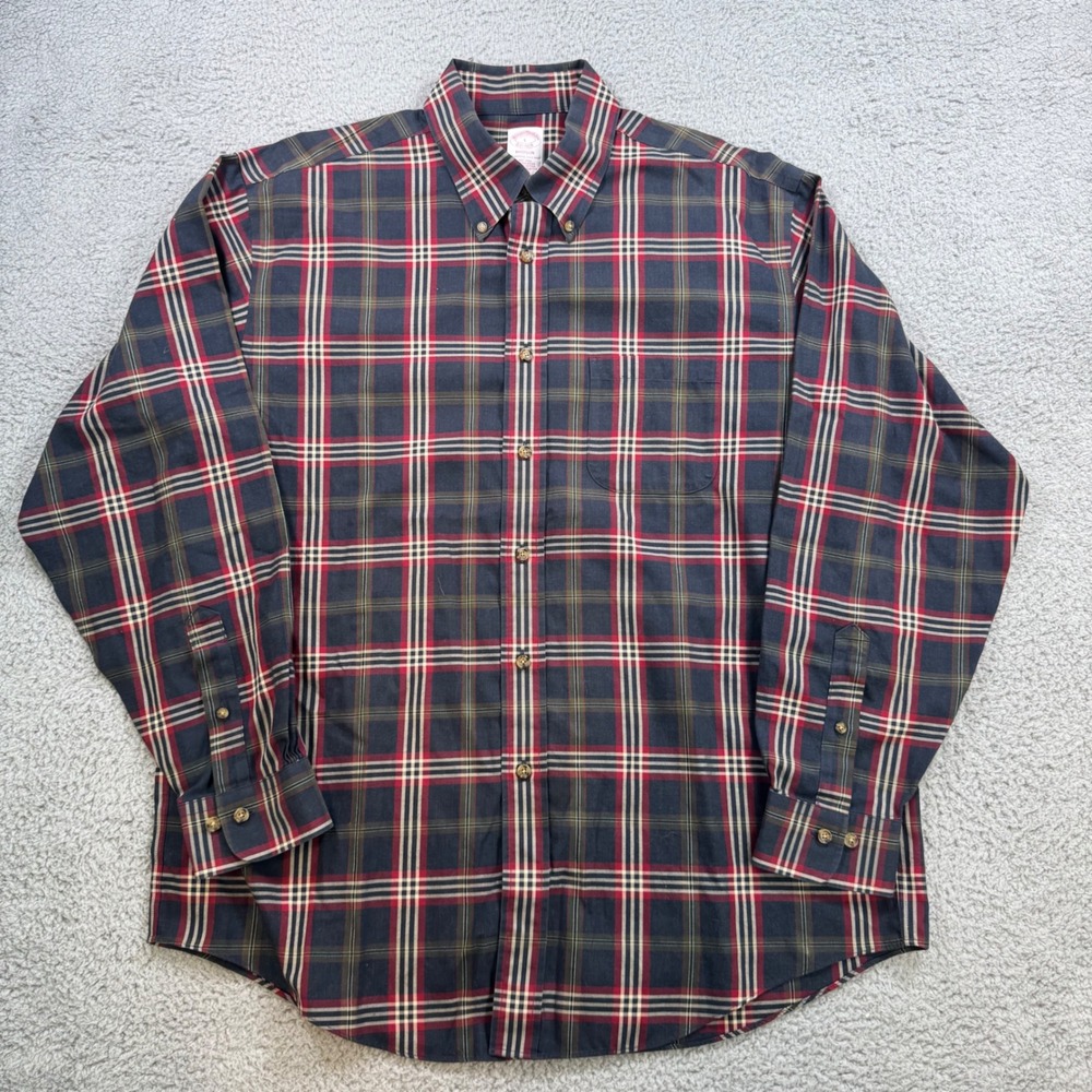 Brooks Brothers Madison Fit Plaid Long Sleeve Button Down Shirt Mens L Cotton - Picture 2 of 8